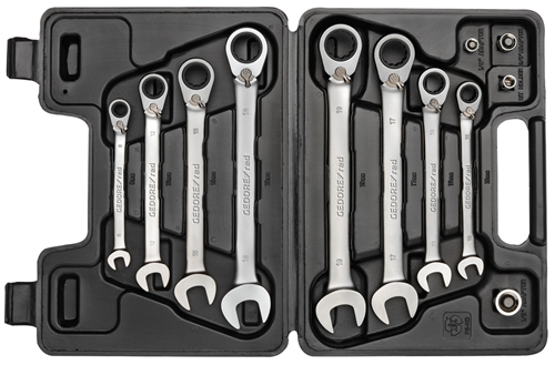 Combination ratchet wrench set with adapters, 12 pieces 8-19 mm - 3300059 (1)