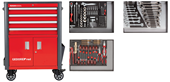 Tool set in the WINGMAN red workshop trolley, 129 pieces - 3301689