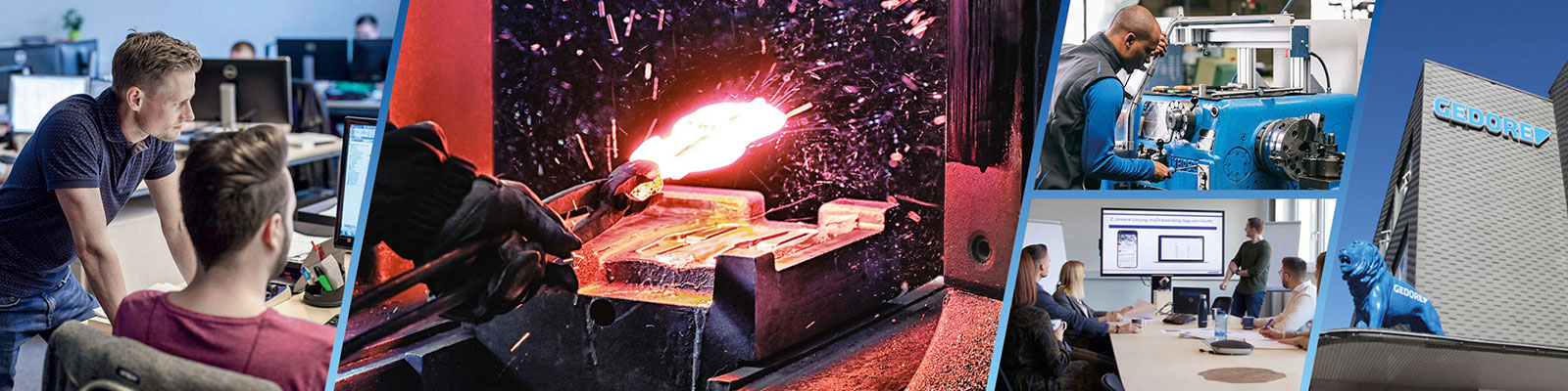 Zusammenstellung von Bildern Auszubildender und von Mitarbeitern der Gedore Gruppe in unterschiedlichen Fachbereichen
