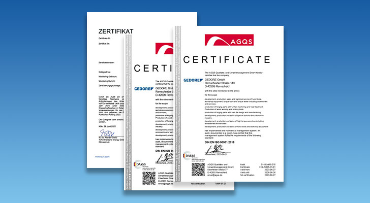 GEDORE certificates from AGQS and TÜV Rheinland