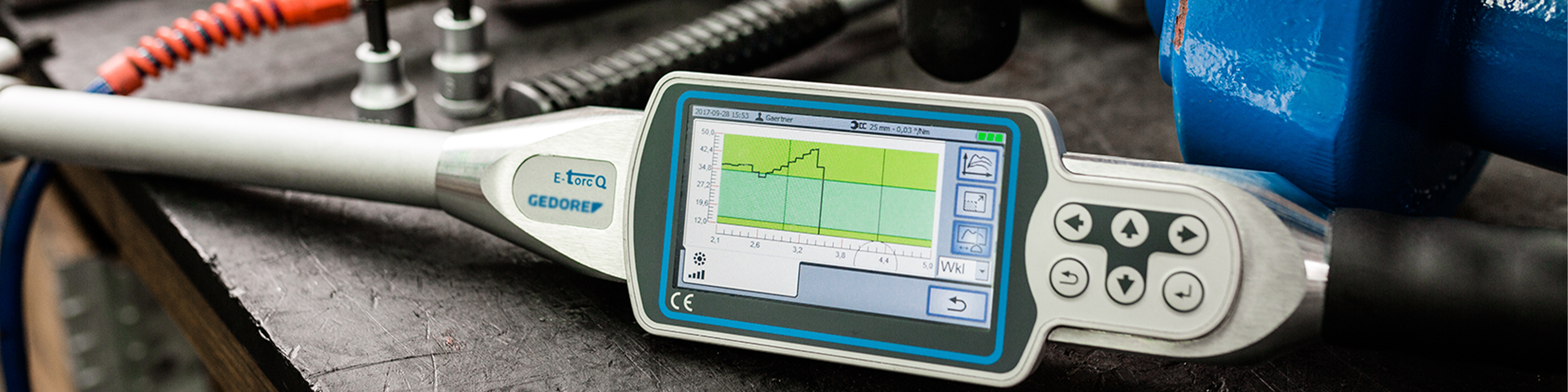 Elektronischer Drehmomentschlüssel E-Torc Q von GEDORE mit angeschaltetem Display