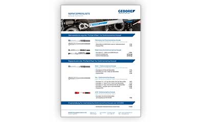 Preisliste für GEDORE Drehmoment-Services
